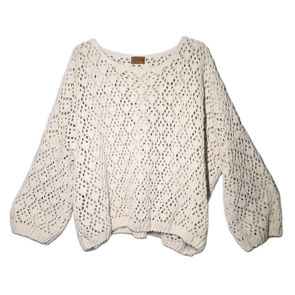 POL Sweater Womens Small  Beige Open Knit Long Sleeve Oversized Boho Beachy